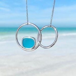 Must Go!! Abstract Double Circle Sea Glass Necklace